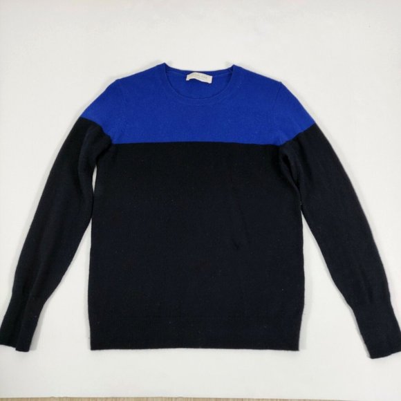 EVERLANE Womens' Size S  Colorblock  100% Cashmere Pullover Sweater Black Blue - Picture 1 of 8